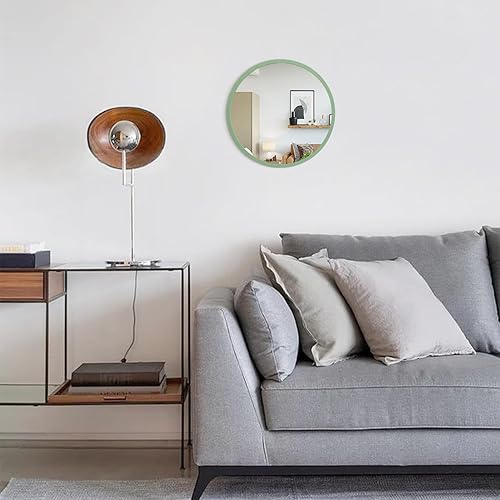 Miniatura 285 de JJUUYOU Espejo circular de pared redondo para baño, espejo de tocador gris, pequeño círculo decorativo para pared, marco de madera, espejo