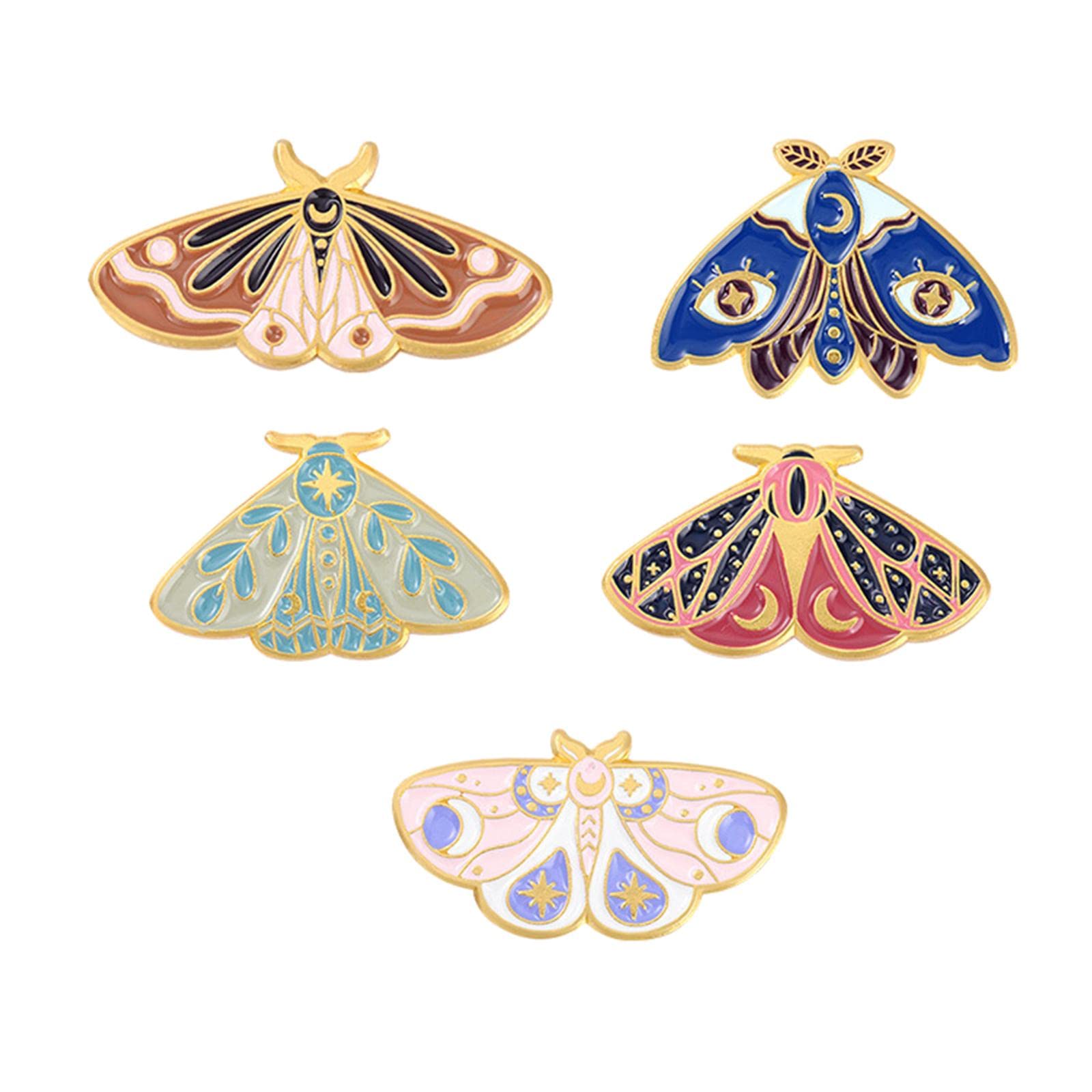 Broches de Solapa de 5 Piezas con diseño de Polilla esmaltada, Serie de Insectos de aleación, Accesorio de Ropa