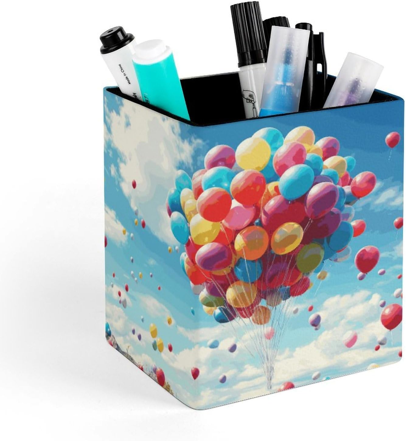 Square Pen Holder Colorful Balloons Desk Organizer Pencil Cup