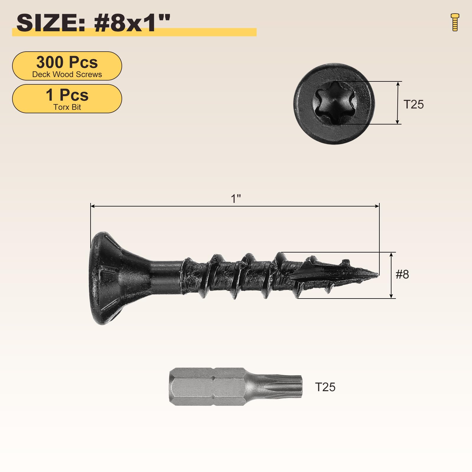 METALLIXITY Deck Screws (#8x1") 300Pcs, Carbon Steel Wood Screw Decking Screws Epoxy Coated with T25 Torx Drive Head - Image 2