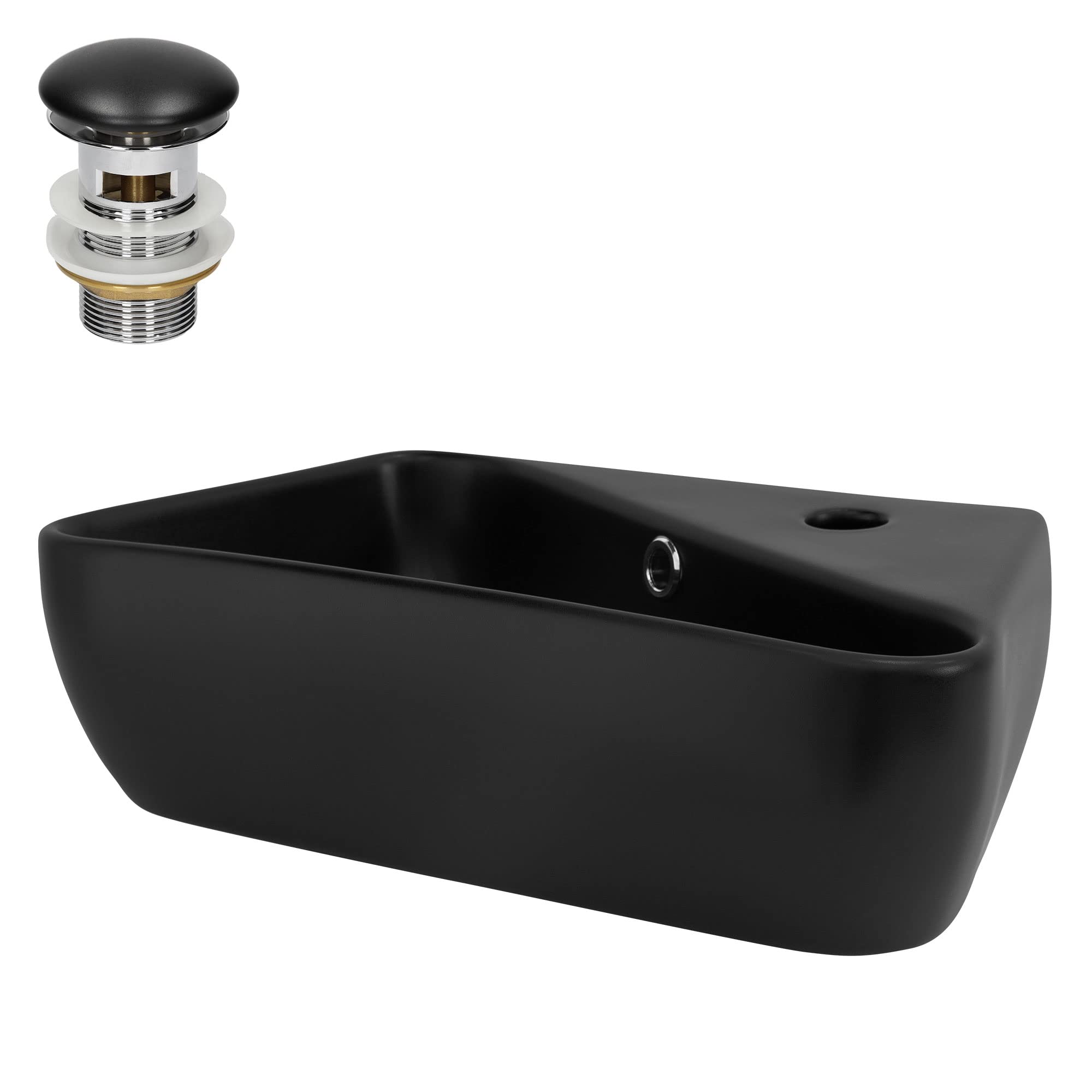 ML-Design Lavabo de Cerámica Negro Mate Redondo Ø 280 x 150 mm Con Agujero De Desagüe Lavamanos Moderno De Encimera Sobremesa De Superficie Pila Para Baño Aseo Fregadero Diseño Minimalista — view 43