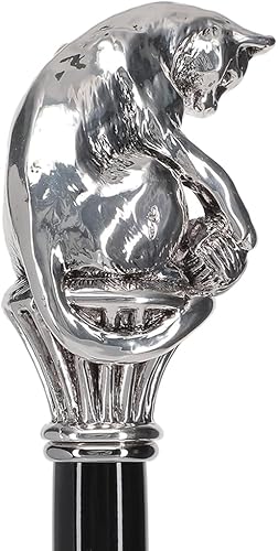 Miniatura 10 de Bastón italiano 925R de plata auténtica con eje y cuello de madera de haya negra