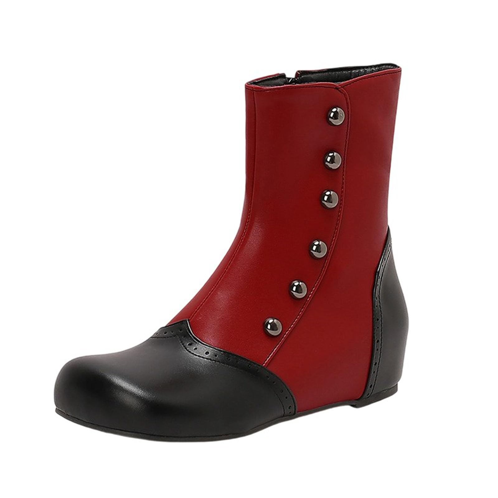Women Ankle Boots Classic Vintage Square Toe Short Boot Victorian Dress Leather Booties Low Heel Bootie with Side