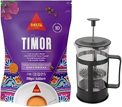 Café Gourmet Moído Delta Q em Pó + Cafeteira Prensa Francesa Timor