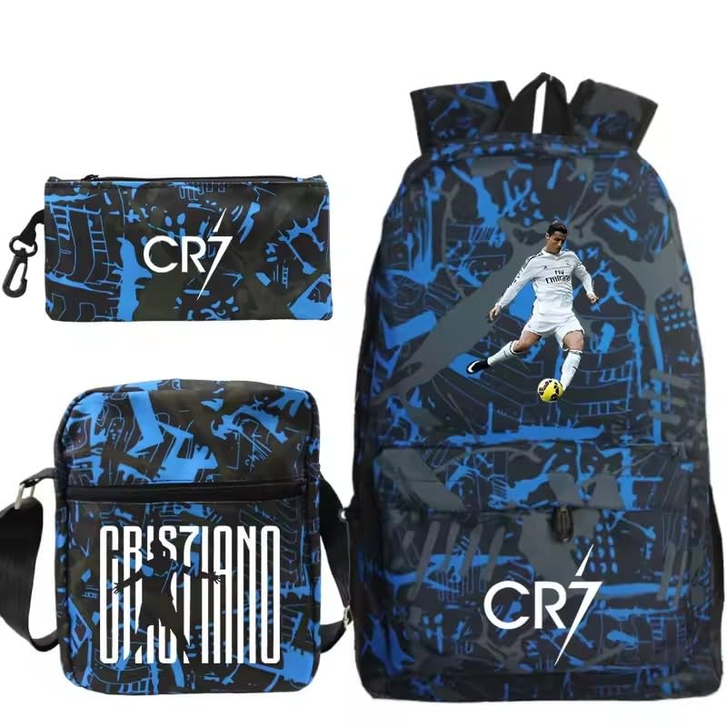 CR7 Mochila Escolar Leve para Adolescentes e Homens, 3 Peças, Bolso Interior, Compartimento para Computador, Estilo Simples (azul 1)