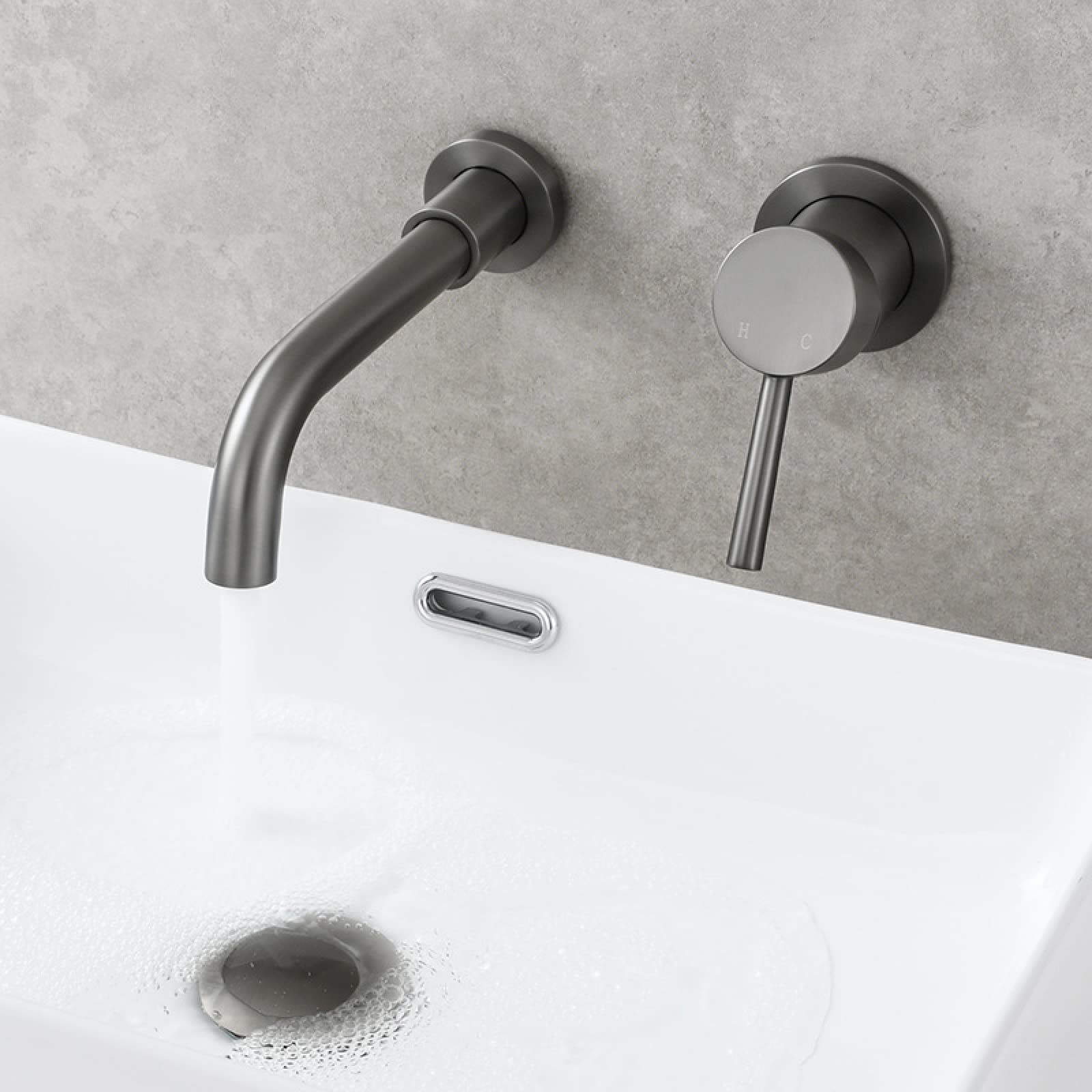 Robinet de salle de bain mural en laiton mitigeur lavabo gris pistolet pivotant