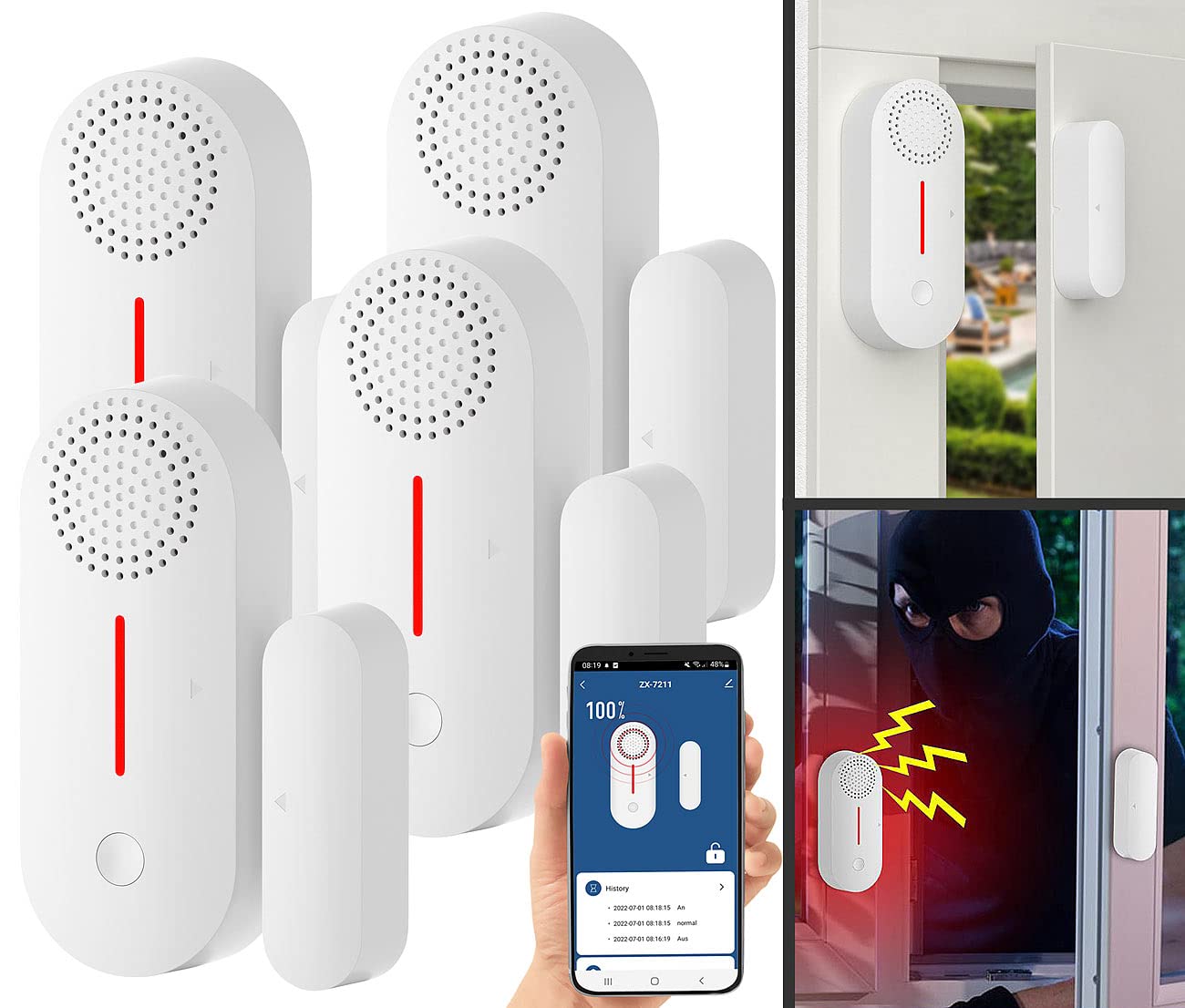 VisorTech Türsensor Alexa: 4er-Set 2in1-WLAN-Tür- & Fensteralarm, Sirene, App und Sprachsteuerung (WLAN-Türsensoren mit Sirene, Tür-Fenster-Kontakte mit)