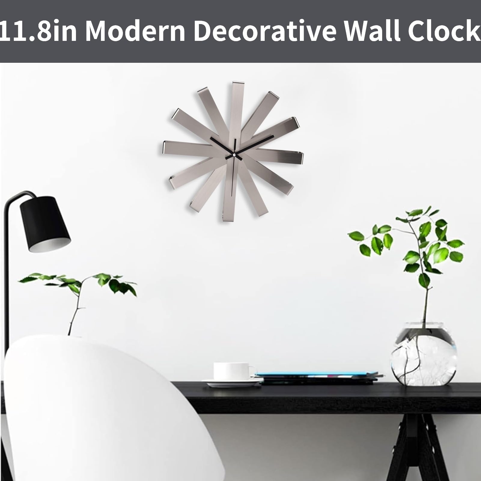 Cyrank 11,8-Zoll-Wanduhr, Große Wanduhr Für Wohnzimmer, Edelstahl, Geräuschlos, Modern, Dekorative Hängeuhr Für Schlafzimmer, Küche, Esszimmer, Büro
