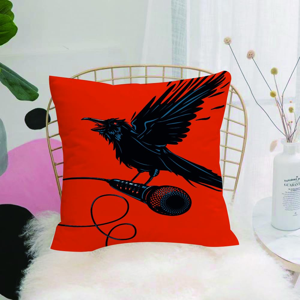 Hyosxw Raven Is Holding A Microphone Rock Music The - A7 Cushion Cover,Throw Pillow Case Home Decorative For Living Room Bedroom Sofa Chair 18X18 Inch,Raven Is Holding A Microphone Rock Music Theme Festival Party Gothic Singer,Pillowcase 45X45cm