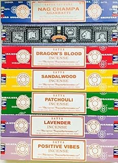 Satya Incense Gift Set Nag Champa, Super hit, Dragon's Blood, Sandalwood, Patchouli, Lavender, Positive Vibes, 15 g