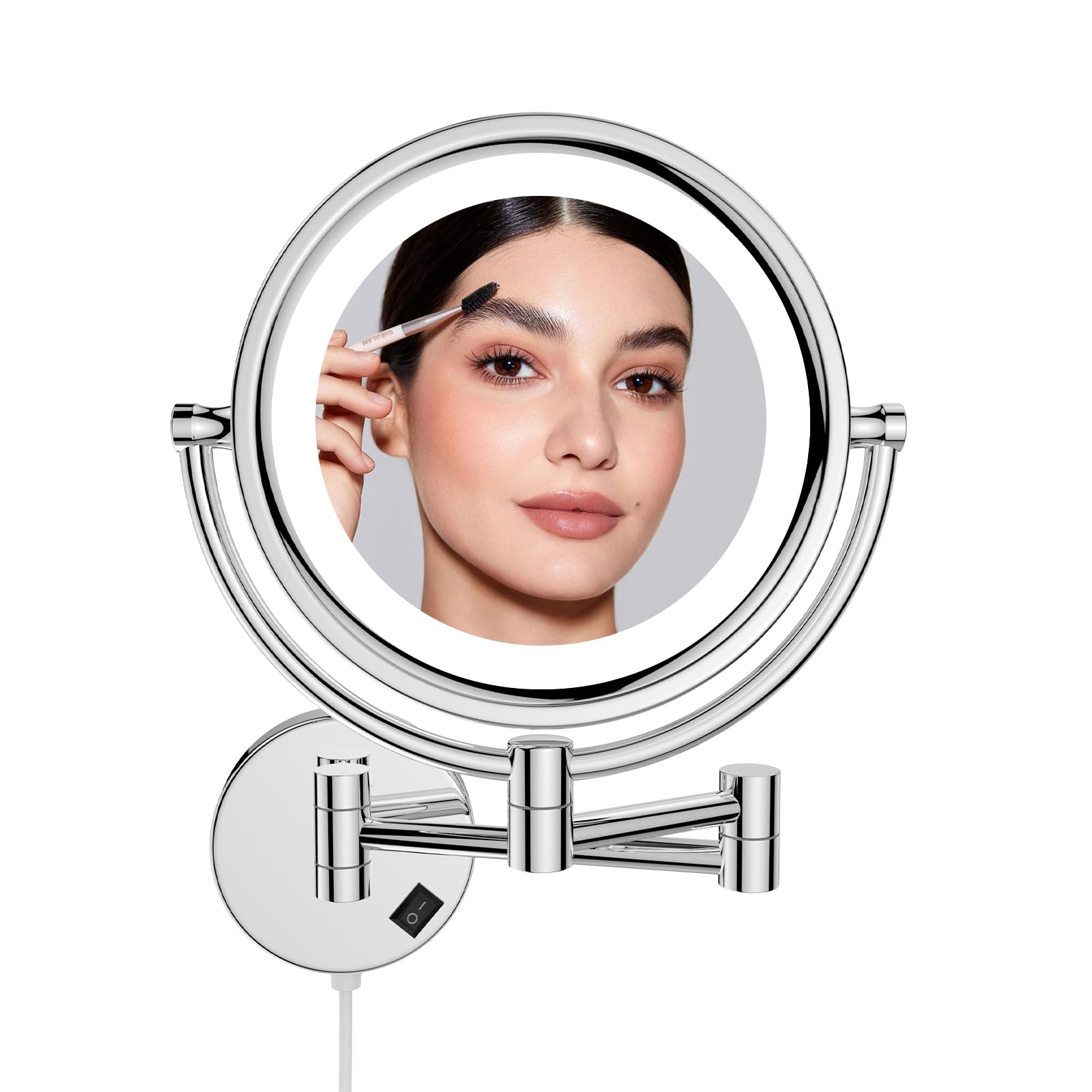 Dowry Espejo Maquillaje con Luz Pared Espejo Aumento 5X para Baño Cromo Espejo de Doble Cara,Diámetro de 8 Pulgadas