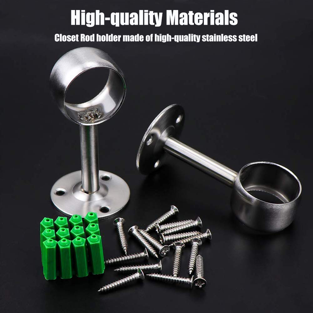Confezione da 2 supporti per asta per tende in acciaio inox, con viti, per montaggio a soffitto, armadio, asta per tenda da doccia, kit di prese flangiate (200 mm