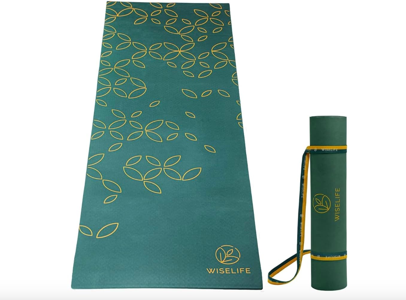 Printed Yoga Mat + Yoga strap (TPE Material 6mm Extra thick Extra long and wide Exercise mat for workout, fitness, yoga and pilates) (Royal Green)
