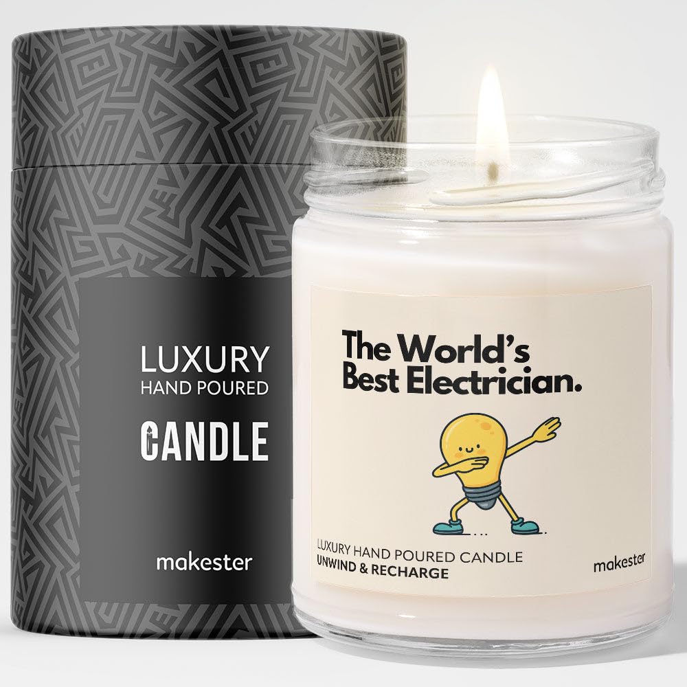 Electrician Gifts - Luxury Soy Wax Candle - Vanilla, Jasmine, Sugared Almond - Makester — image 1
