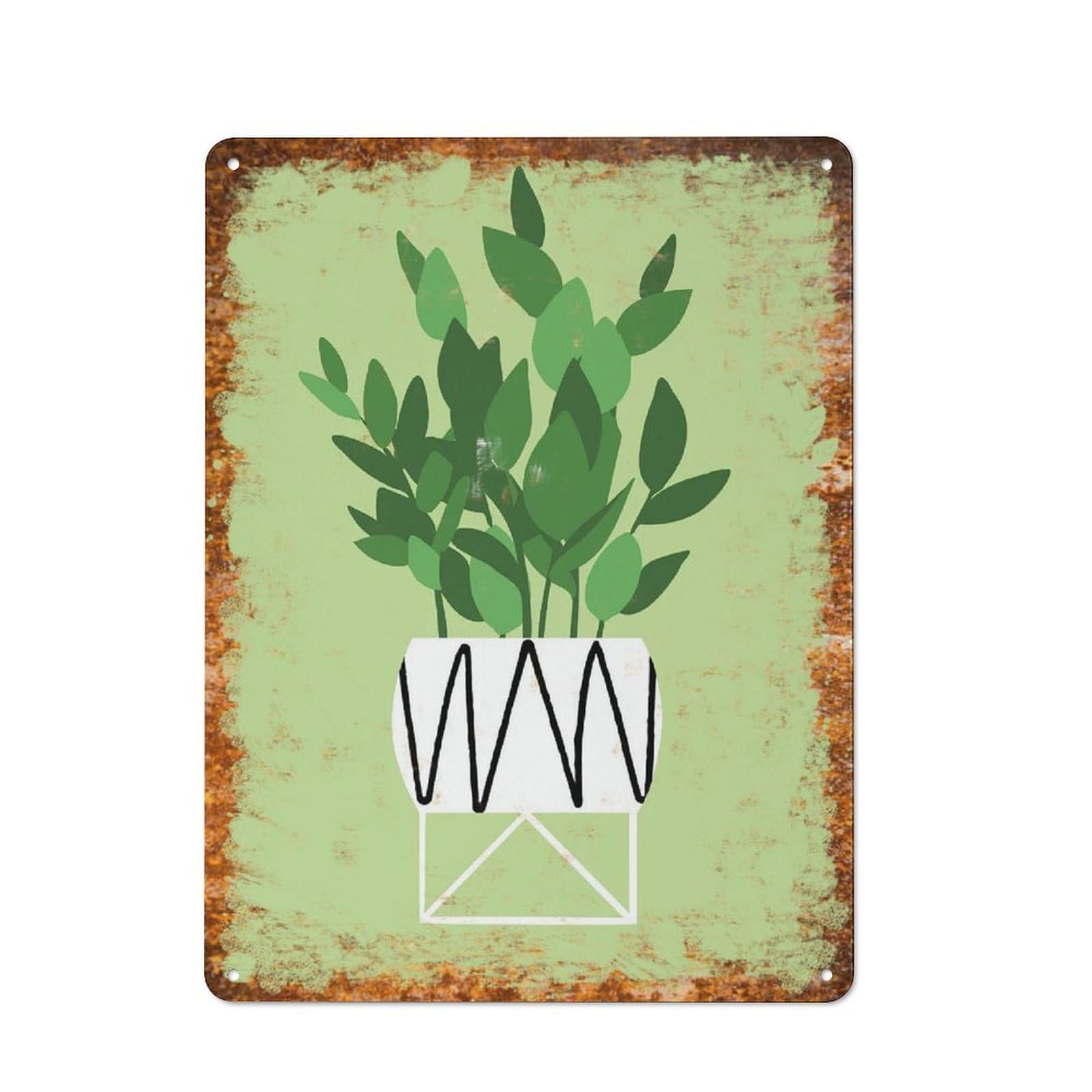 peiyeety Metal Tin Sign Retro Distressed Vintage Rustic Metal Potted Green Plant Print Wall Art Decor for Home Kitchen Bedroom Bathroom Farmhouse Living Room Office 12x16 Inch