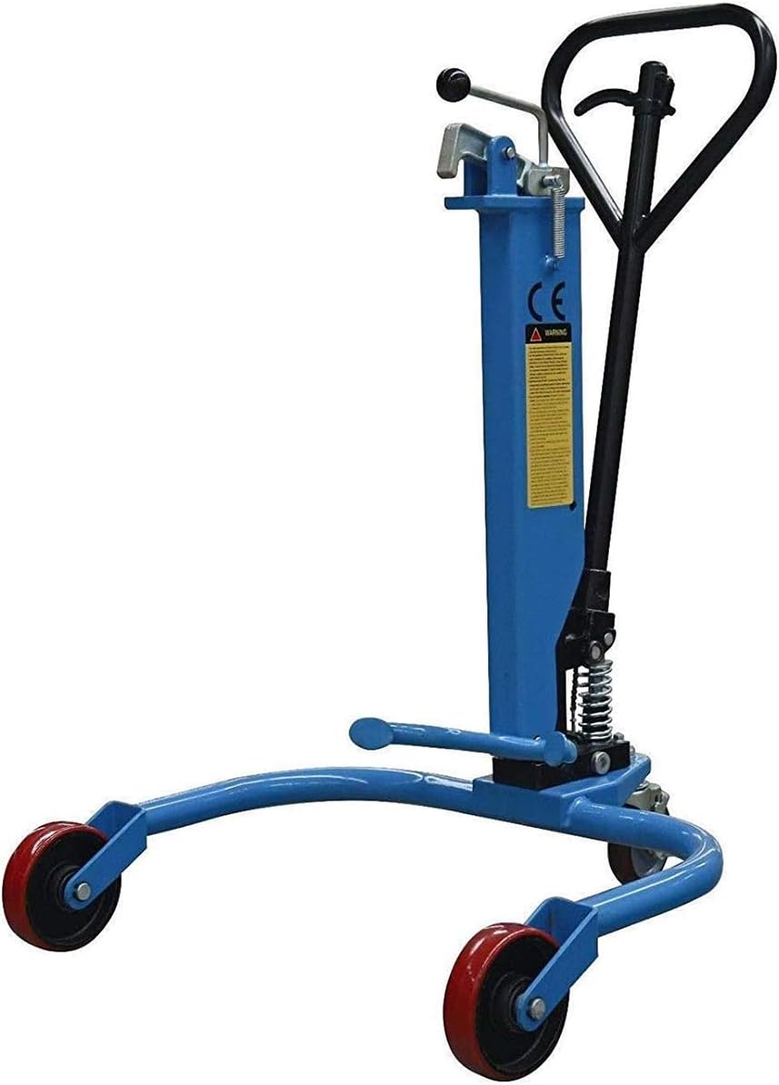 Drum Lifter, Hydraulic Straddle Leg Drum Picker, Alloy Steel, 550 lb Capacity, Blue, 3 Wheels, Caster Type, Service Carts