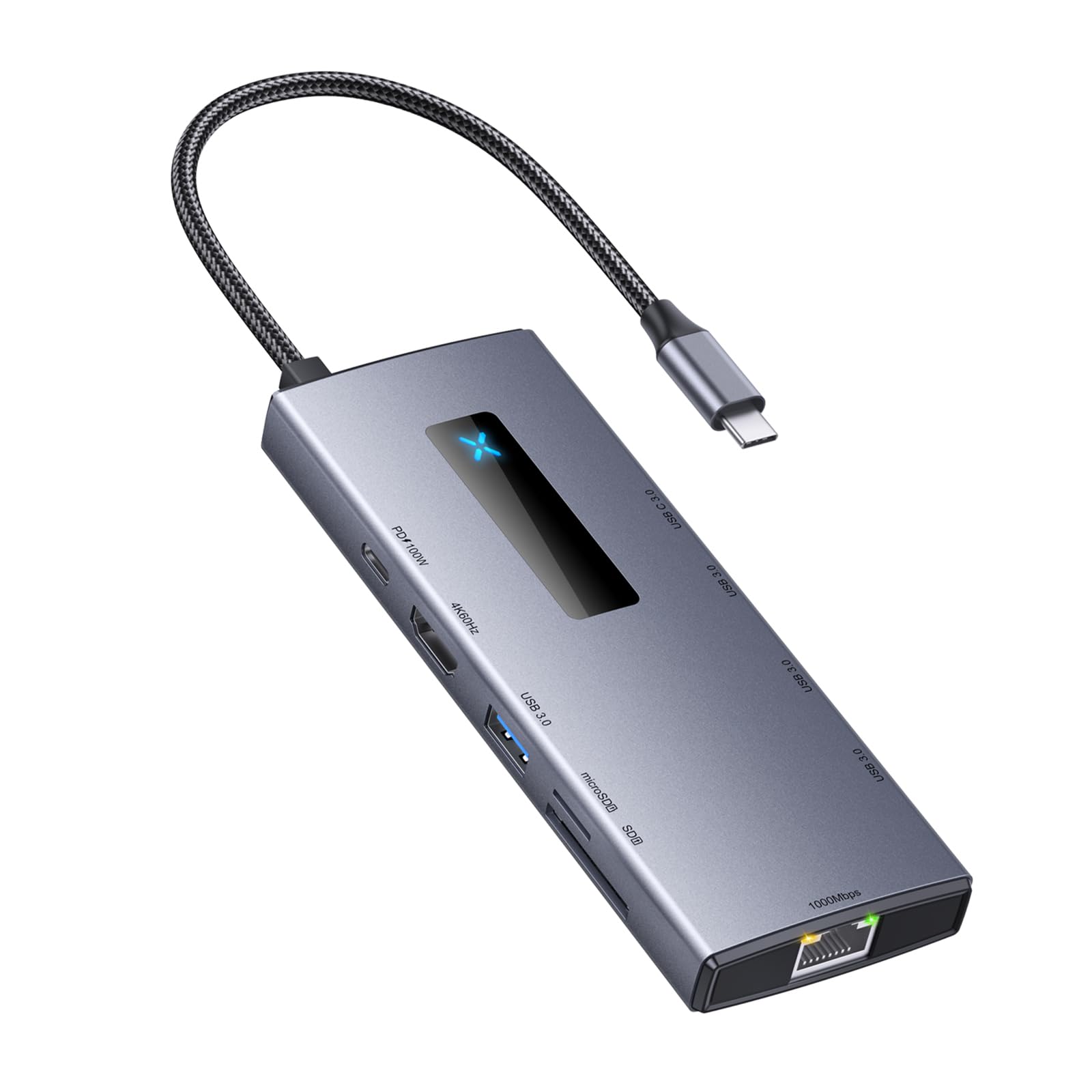 USB-C-Hubs, 10-in-1, Typ C auf 4K @ 60HZ-kompatibler Adapter mit RJ45 SDTF-Kartenleser, PD100W, schnelles Aufladen für Laptop