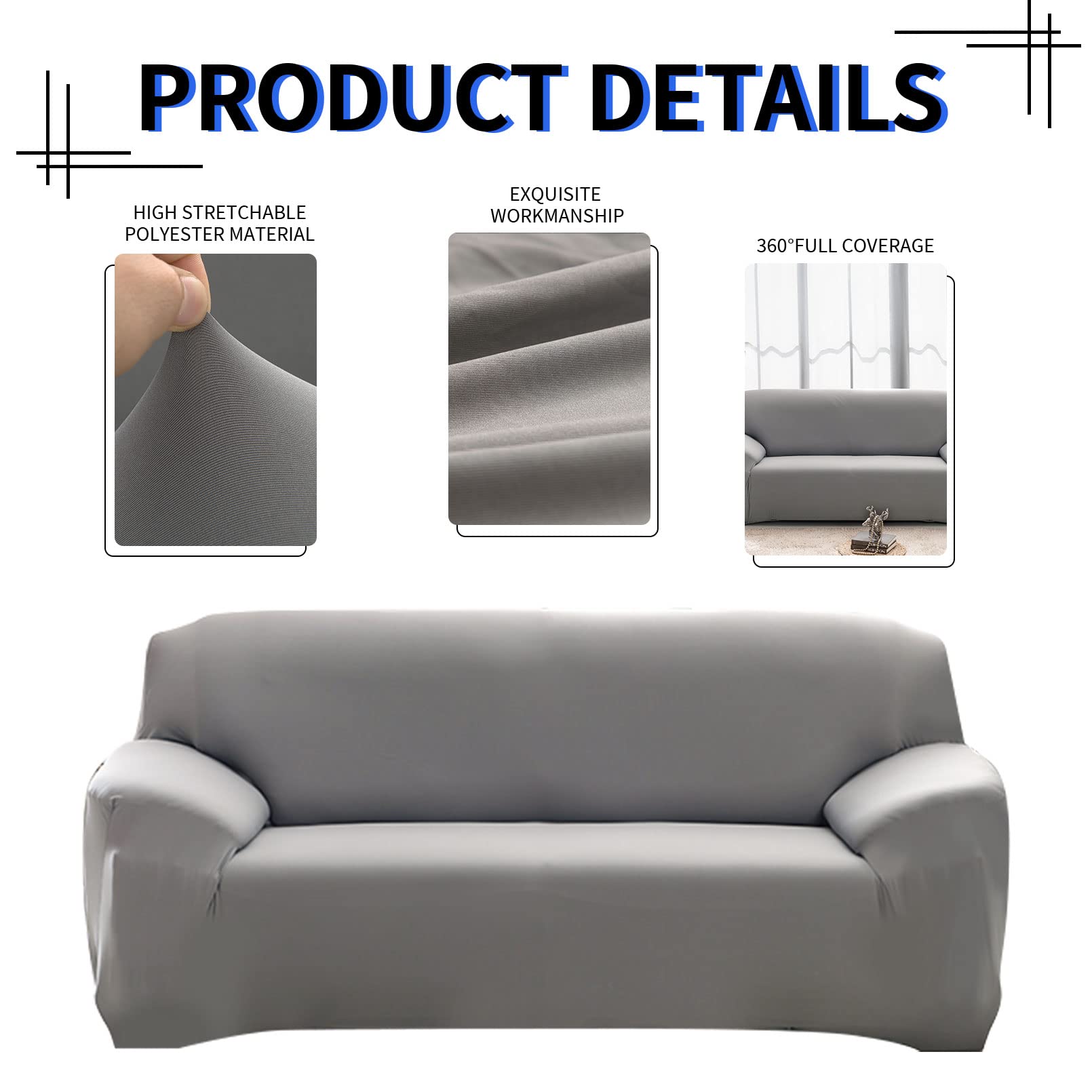 Lydevo Copridivano Elasticizzato 2 Posti Fodere Copri Divano con Braccioli con 2 Copricuscini Moderno Copridivano Fantasia Universale Antiscivolo Lavabile Divano Protector,Grigio