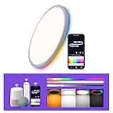 1 Pack 12 Inch RGB LED Flush Mount Ceiling Light with Night Light 2000K, 24W 2400LM Ultra-Slim Ceiling Light Fixture with Remote, 16 Million DIY Colors, Compatible with Alexa/Google Assistant