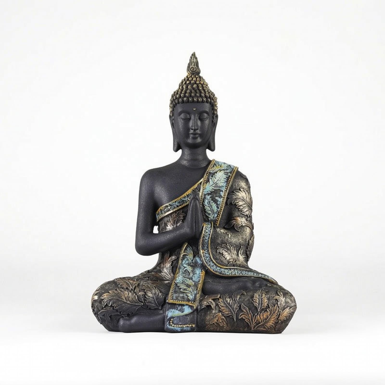 Colcolo Estatua Buda Decorativa Figura Escultura Ornamento Imagen Resina Artesanal con Túnica Ornamentada sobre un Hombro Cuerpo Oscuro Gran Detalle Adecuada