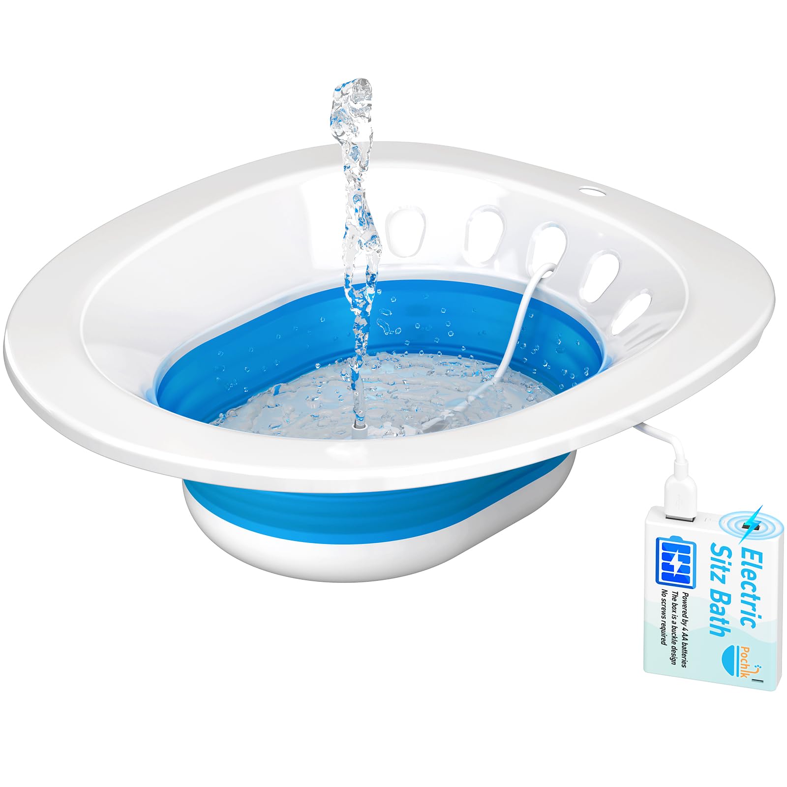 Pochik Electric Sitz Bath, Sitz Bath for Toilet Seat, Postpartum Essentials, Hemorrhoids and Postpartum Care Tub for Soak, Sits Bath Kit for Women, Collapsible, Drain Holes