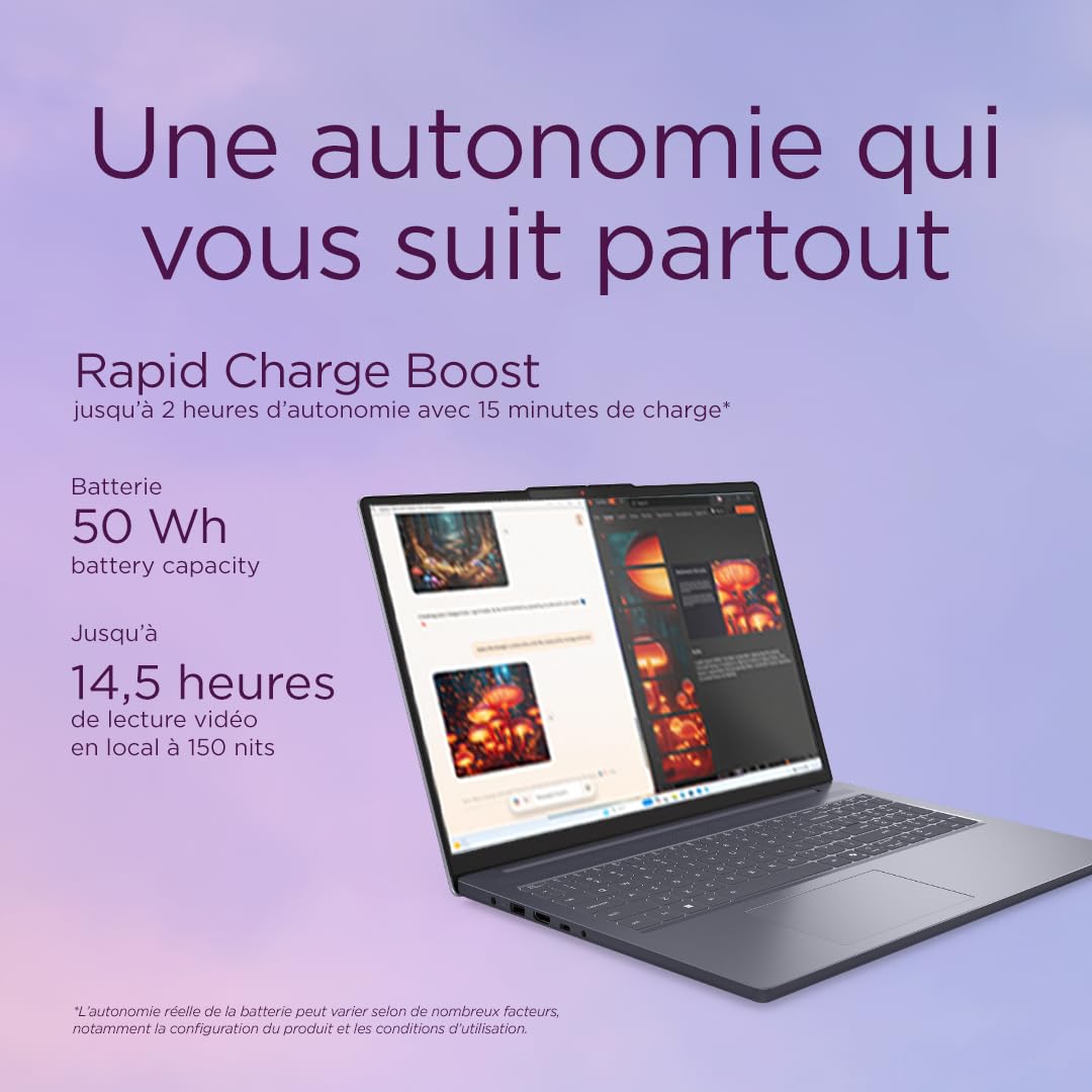 Lenovo IdeaPad Slim 3 16ARP10 - Ordinateur Portable 16'' WUXGA (AMD Ryzen 5 150, RAM 16Go, SSD 512Go, AMD Radeon 660M Graphique, Windows 11 Home) Clavier AZERTY Français - Luna Gris