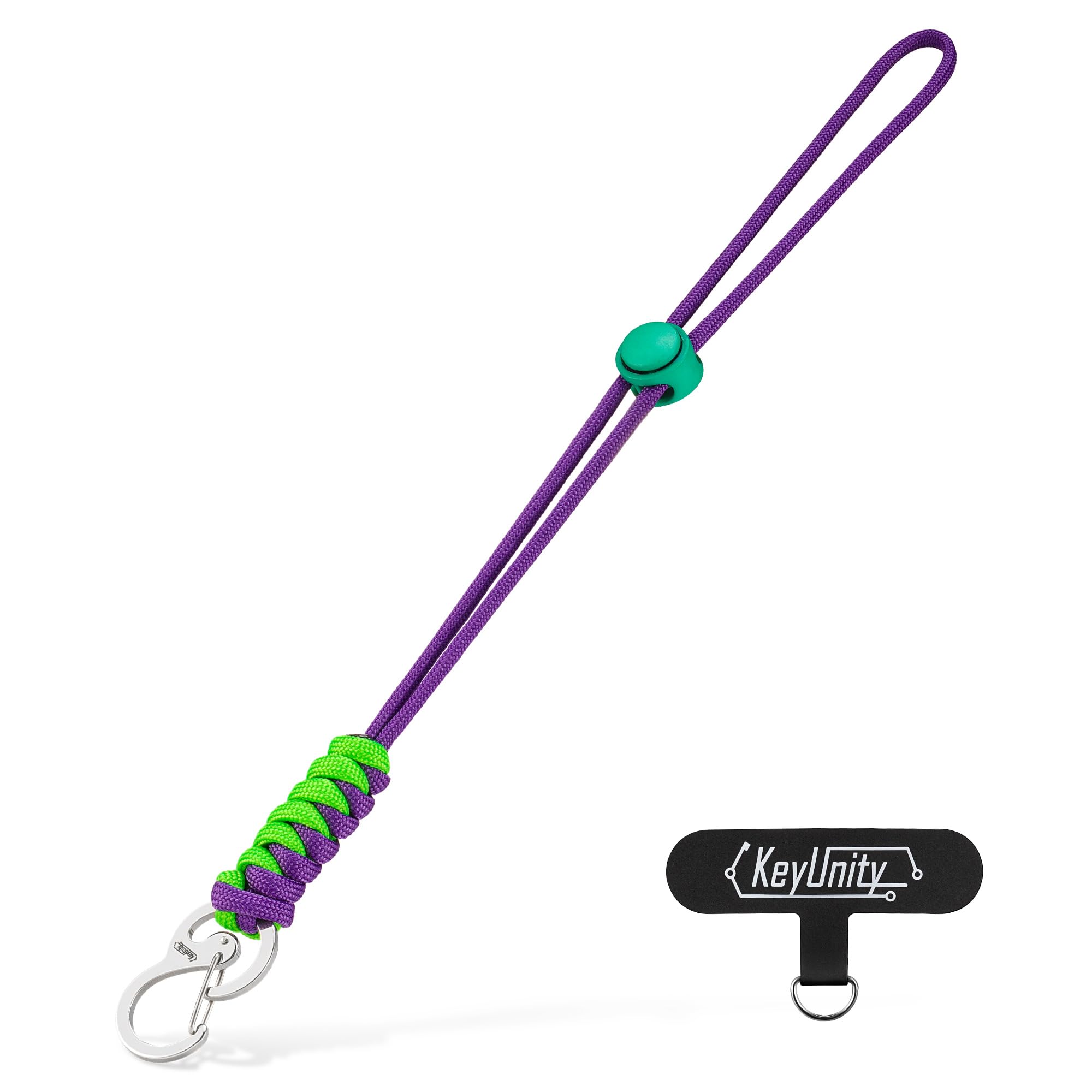 KeyUnity KC01 Braided Paracord Carabiner with Cord Lock, Keychain Phone Camera Bag Wrist Hand Strap for Daily & Outdoor