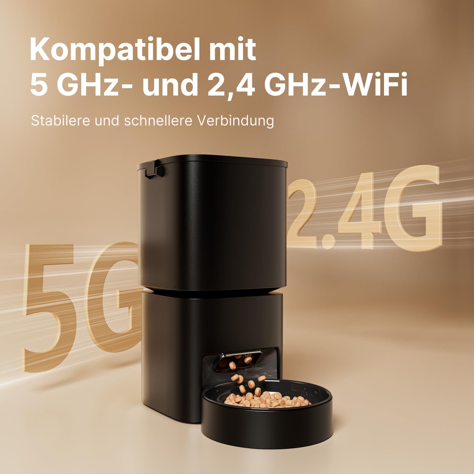 Distributeur Croquettes Chat Automatique, Compatible WiFi 5G et 2.4G, Grande capacité de 5 L, Contrôle App, Jusqu’à 10 Repas par Jour, Idéal pour Les Propriétaires d’Animaux (Noir-WiFi)