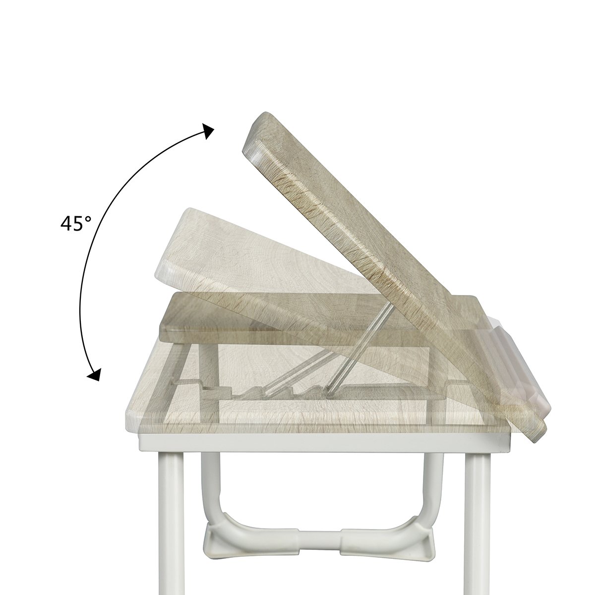 MEUBLE COSY Mesa de Ordenador Portátil Bandeja de Cama con Patas Plegable Mesita Auxiliar para Sofa, Soporte para Computadora, Roble y Blanco, 65x30x27,5 cm