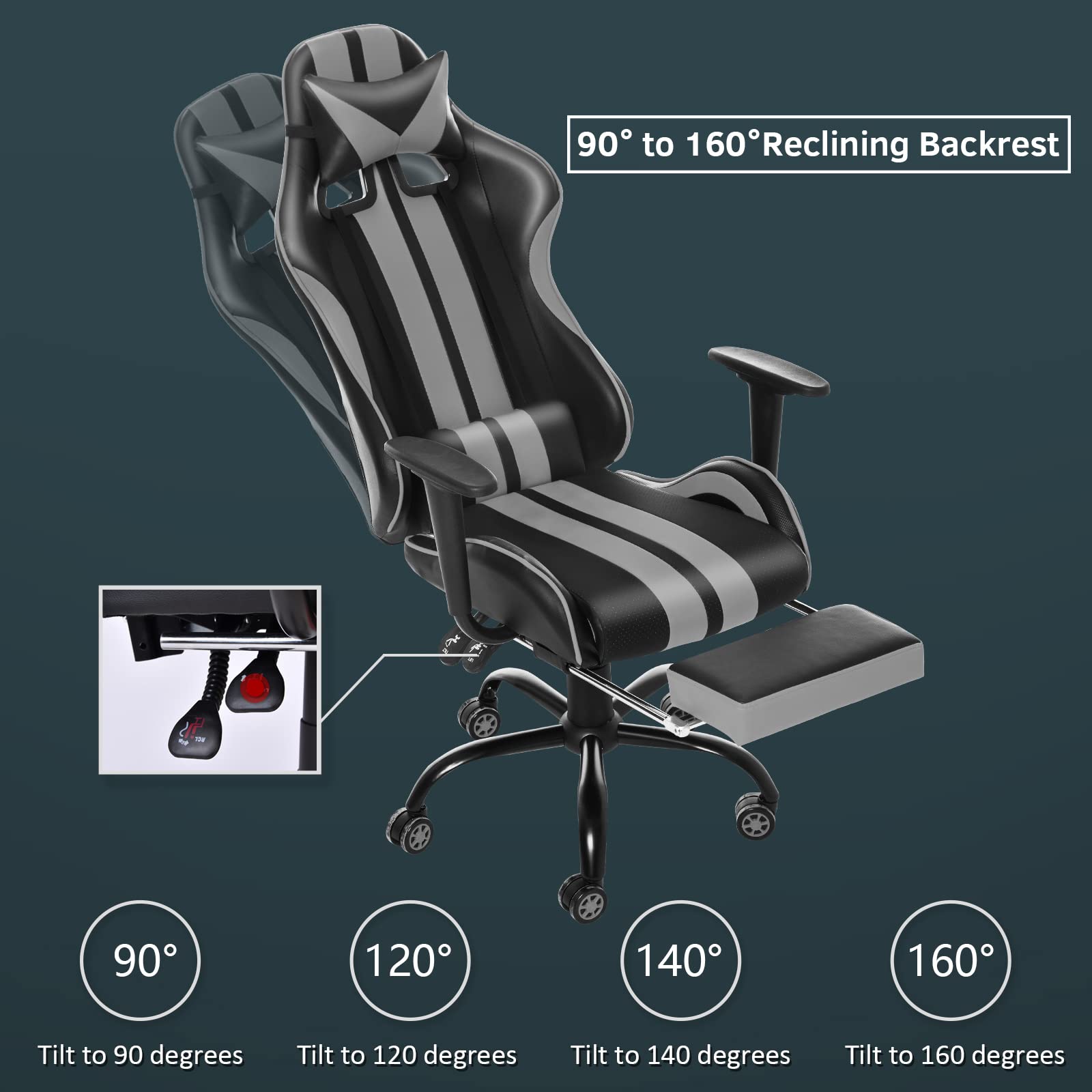 Buy Ferghana Grey Gaming Chairs with Footrest,PC Gaming