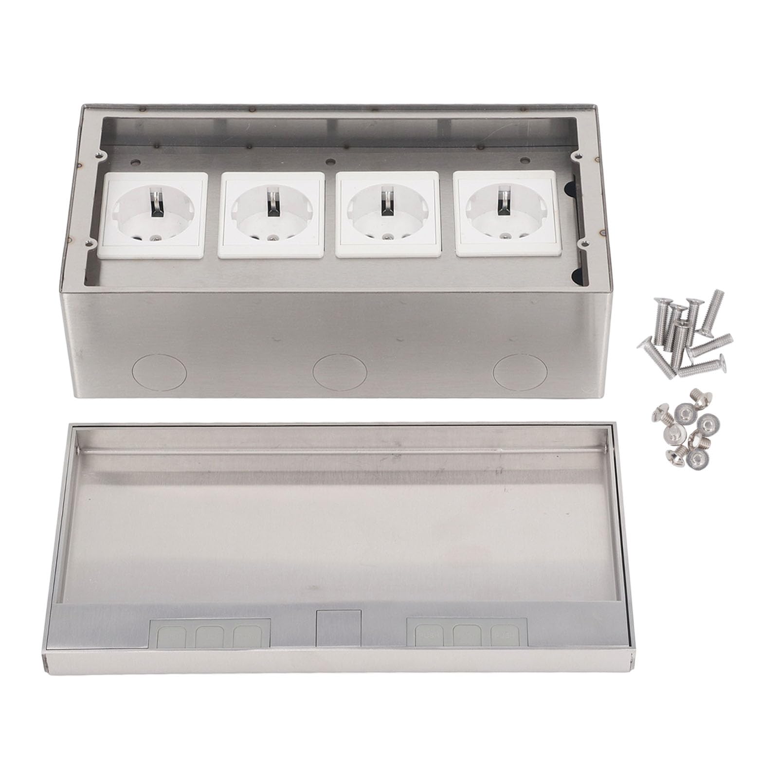 Caja de Enchufes de Piso Empotrada, 4 Enchufes de 2 Orificios Estándar de la UE, Caja de Tomacorrientes Eléctrica de Piso Empotrada de Acero Inoxidable AC250V 4000W para Hogares
