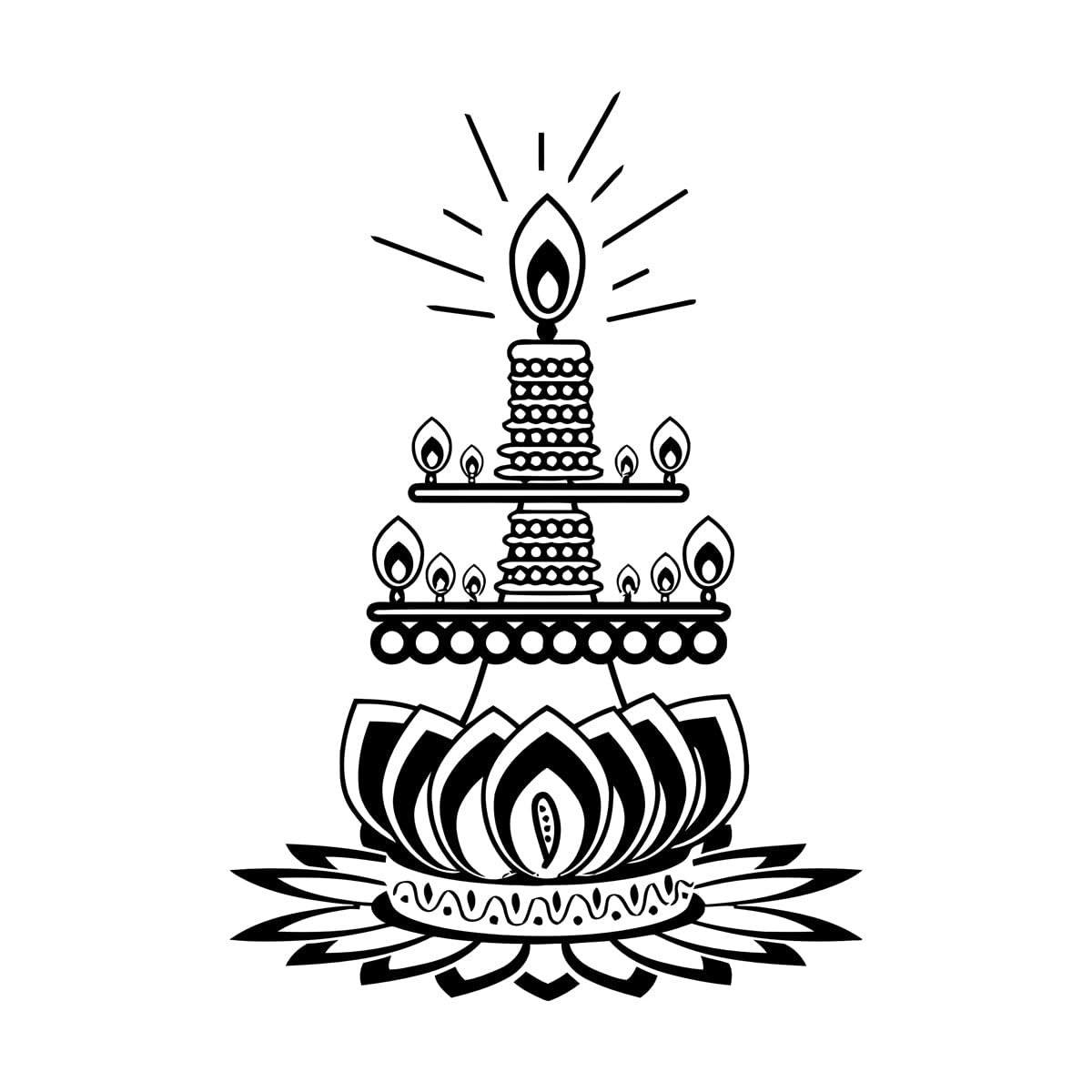 Lotus Flower Candle Buddhist Meditation Wall Decals 36x52.3cm Do not Damage the wall Surface Small Black