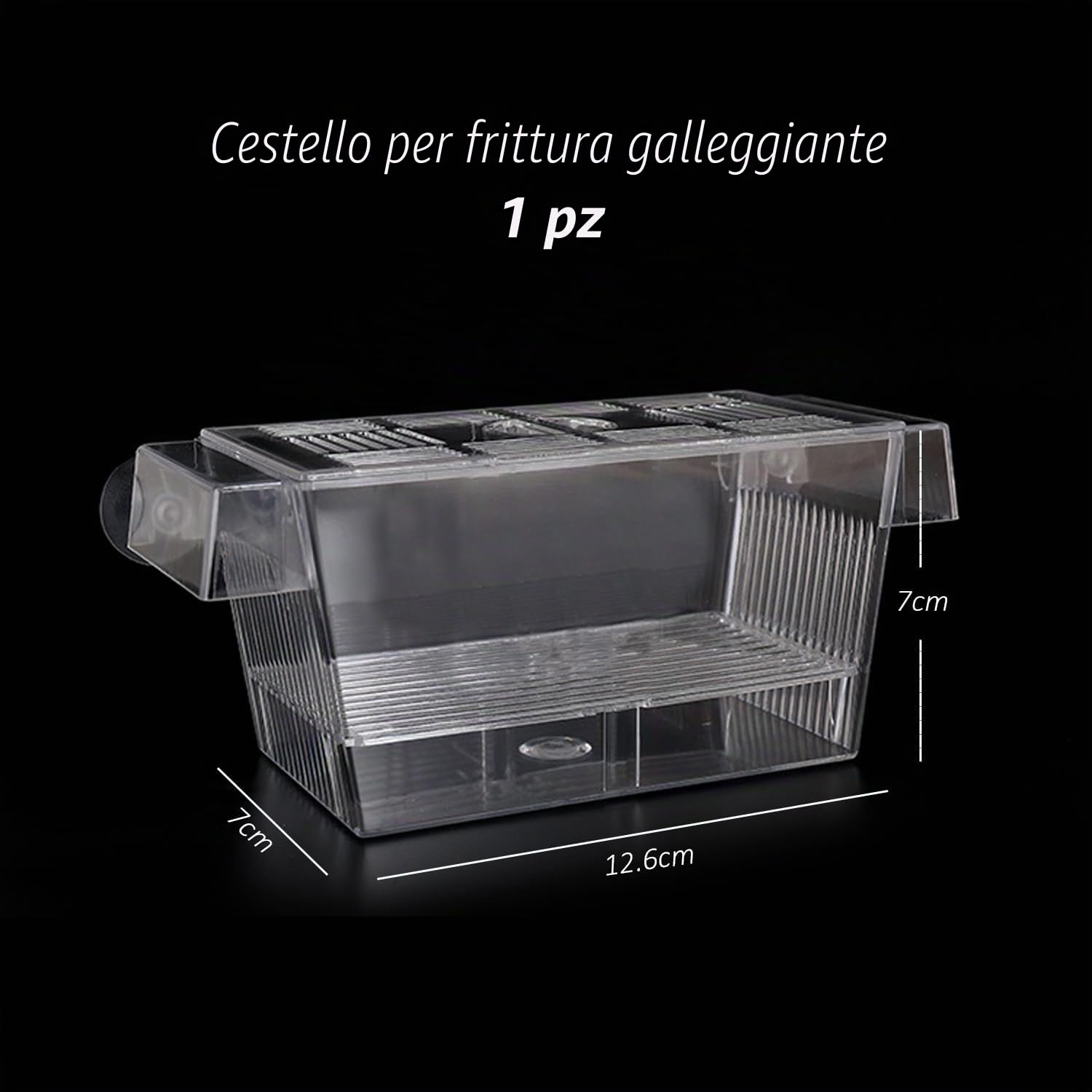 Scatola di isolamento trasparente a doppio strato, multifunzionale, galleggiante, con ventosa, per la cura di pesci piccoli nell'acquario, 12,6 x 7 x 7 cm