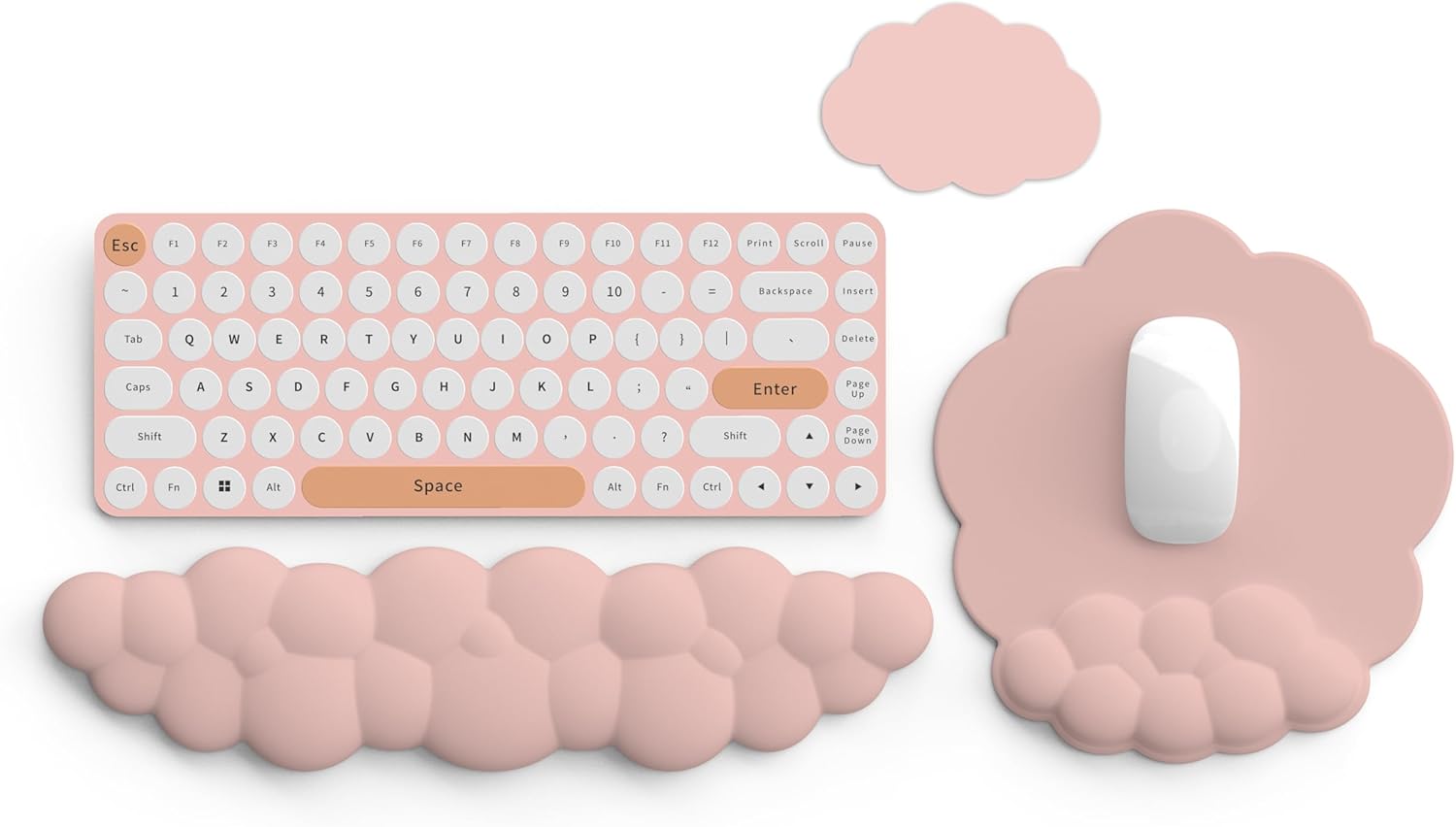 Cloud Keyboard Wrist Rest and Mouse Pad with Wrist Support Set, Ergonomic PU Leather Mouse Pads, Memory Foam Non-Slip Mousepad for Computer,Laptop, Light Pink Cloud