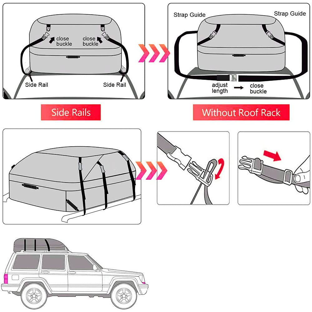 Bolsa de Techo de Coche y Soporte de Carga en la Azotea 15 Pies CúBicos Bolsa de Trabajo Pesado Bolsa de Almacenamiento Impermeable para Techo de Coche Bolsa Universal