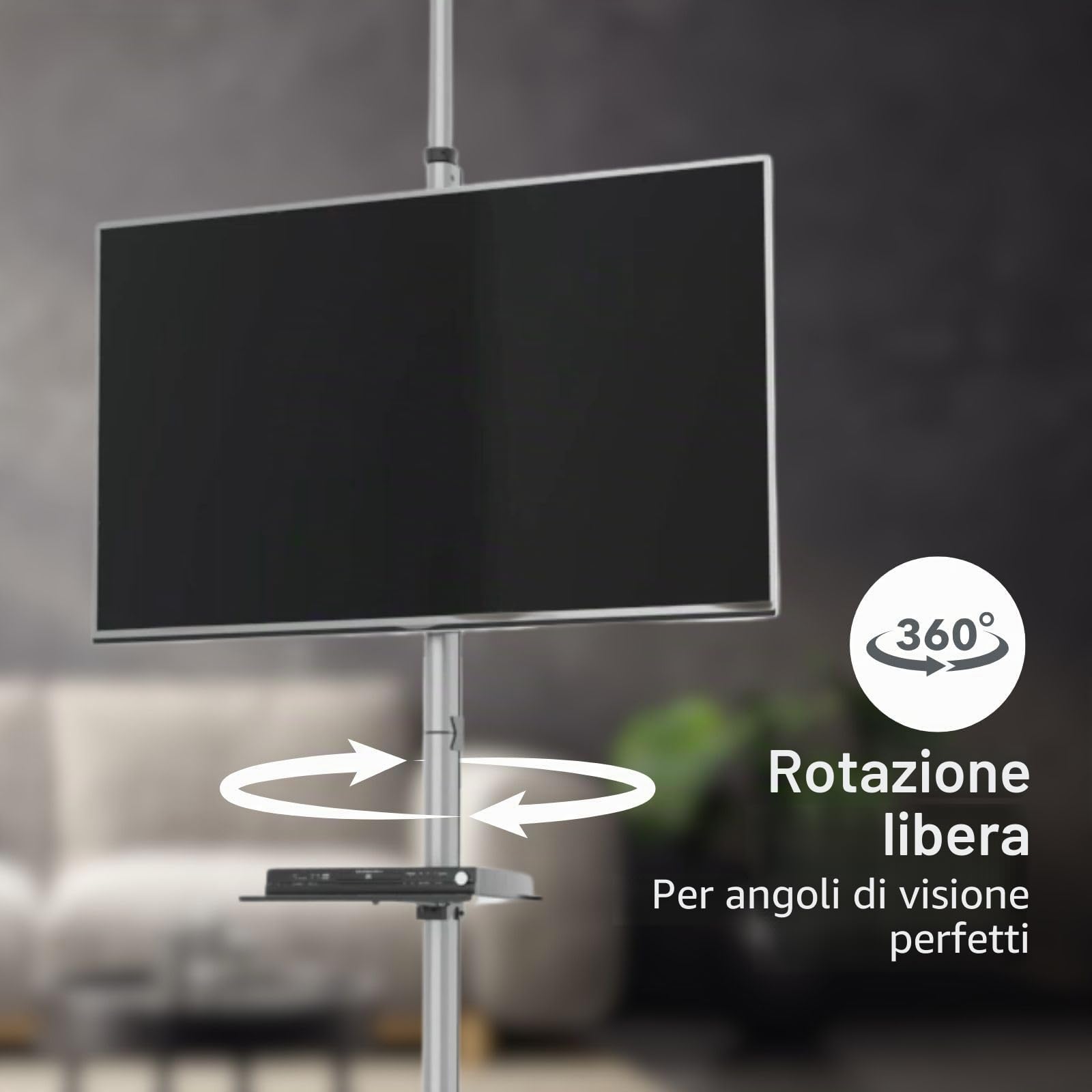 Porta TV Full Motion - 37-70" - Peso massimo supportato dello schermo: 30 kg - inclinabile - Ruotabile - Altezze prestabilite regolabili - Acciaio/Alluminio - Argento/Nero