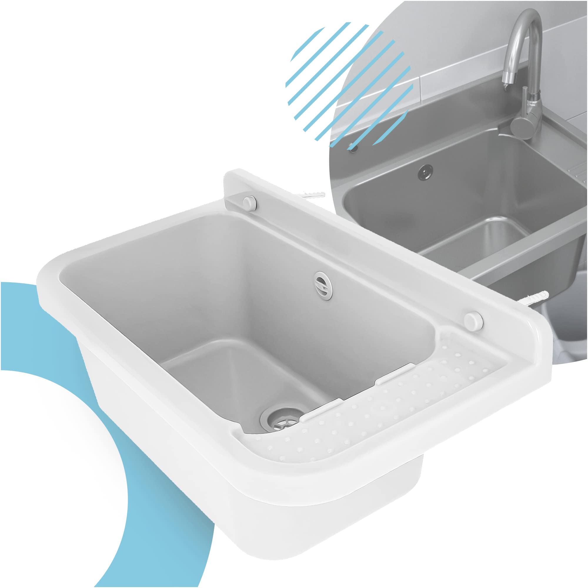 Lavabo de Cámara Estante Fregadero Industrial Profunda Lavadero Exterior Comercial Lavamanos Jardín Garaje Lavandería Baños Fábrica 50 x 34 x 21 cm Blanco