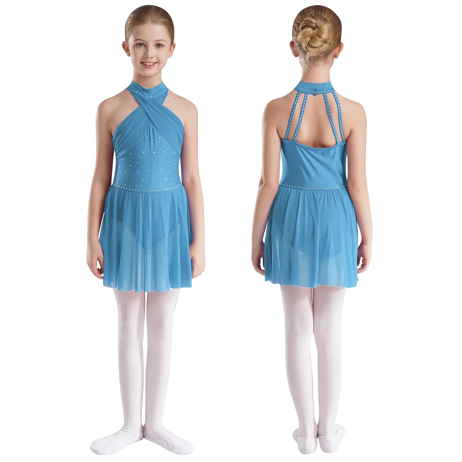 Gymnastikanzug Mädchen Mädchen Gymnastik Trikot Kleid Strass Ärmelloses Ballett Tutu Kleid Ballsaal Eiskunstlauf Wettbewerb Kostüm(Color 1,16)