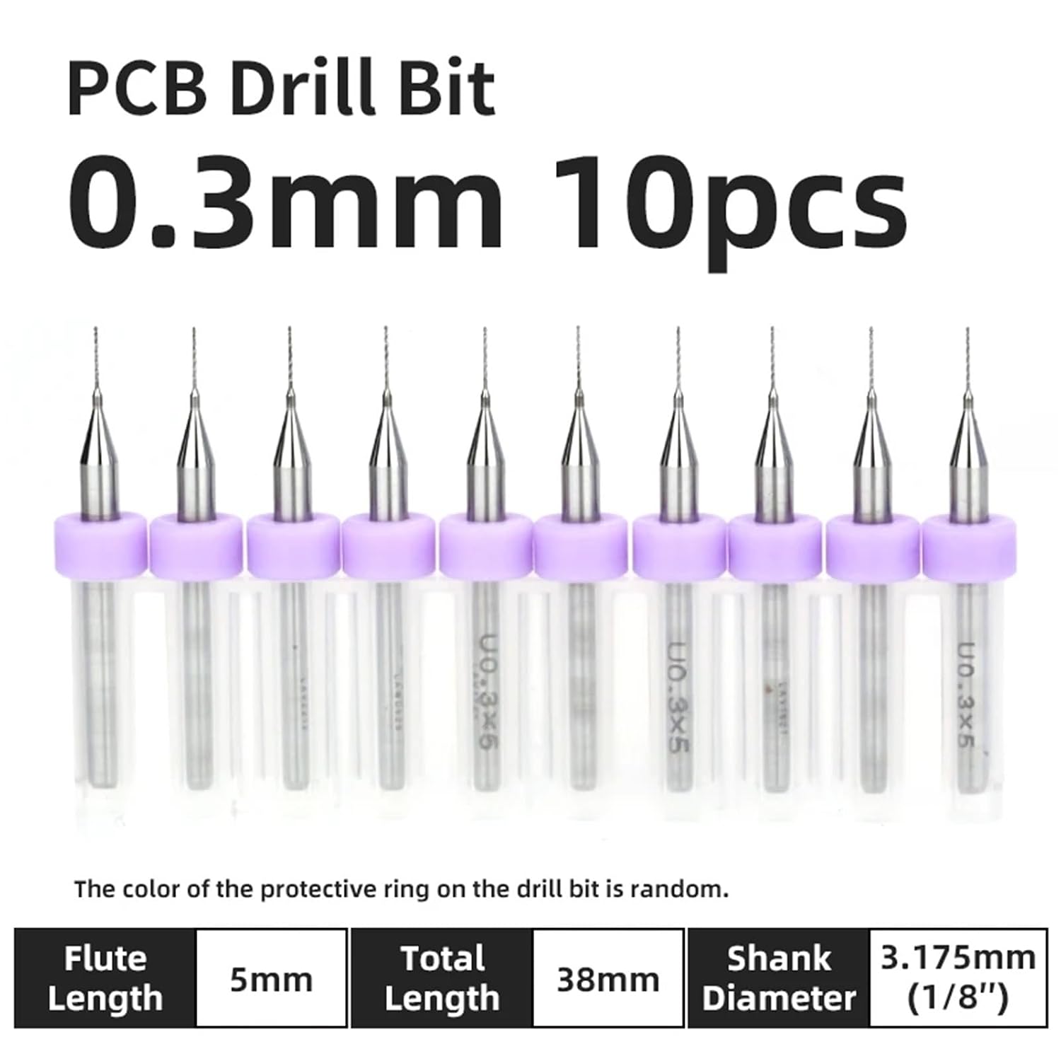 10Pcs 0.1-3.175mm PCB Drill Bit 1/8 Inch Fixed Shank Printed Circuit Board Mini CNC Drilling Tools Drills Set(PCB 0.3mm 10pcs)