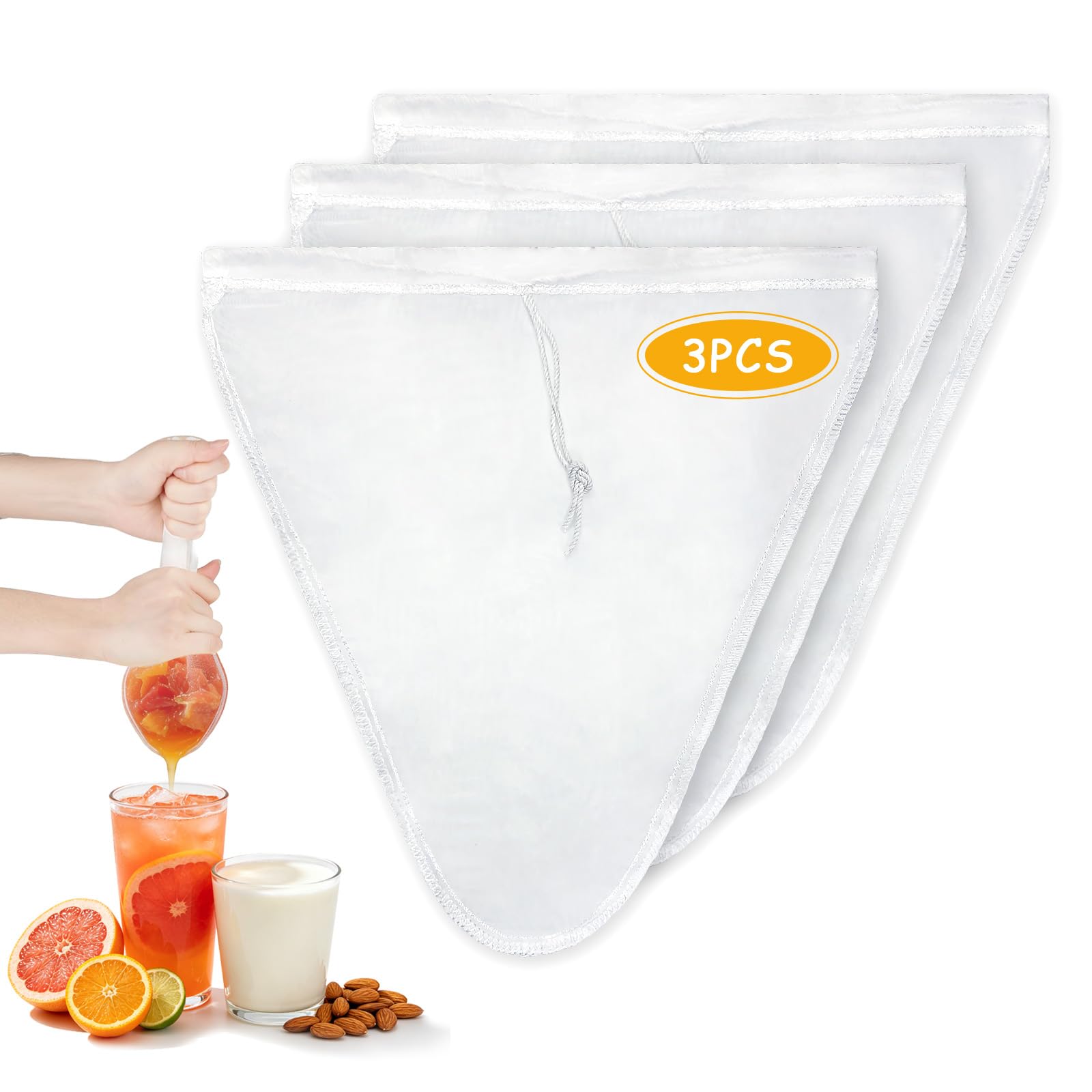 3 Piezas Tamiz Bolsas de Leche de Nuez, Colador de Yogur de Nailon, 28 x 30 cm, Filtro de Alimentos, Malla Fina para Queso, Jugo, Leche y Vegetales