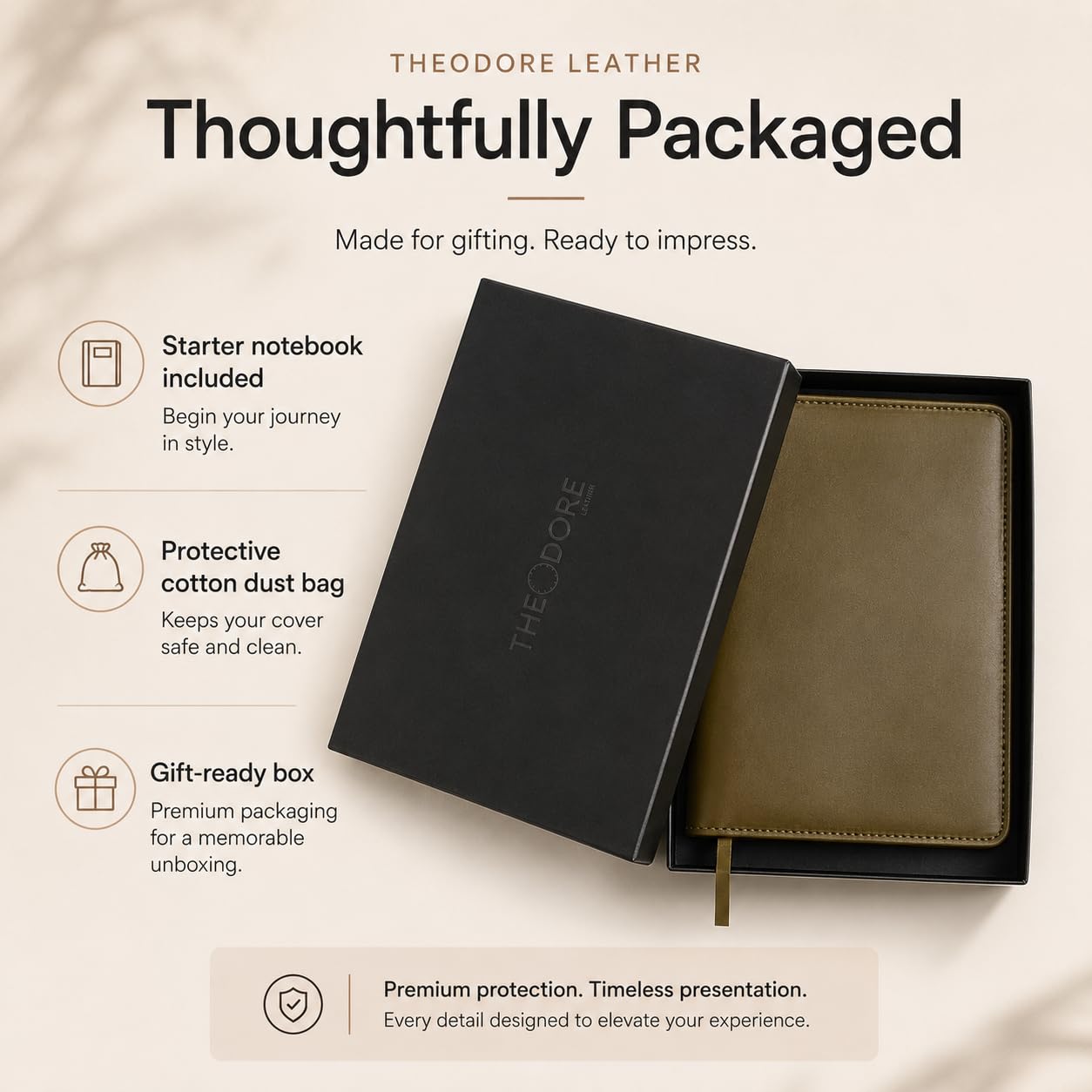 Theodore Copertina in pelle formato A5 – Premium Padfolio per notebook 5,5 x 9 pollici, tasca per carte, portapenne, segnalibro e telefono (verde oliva)