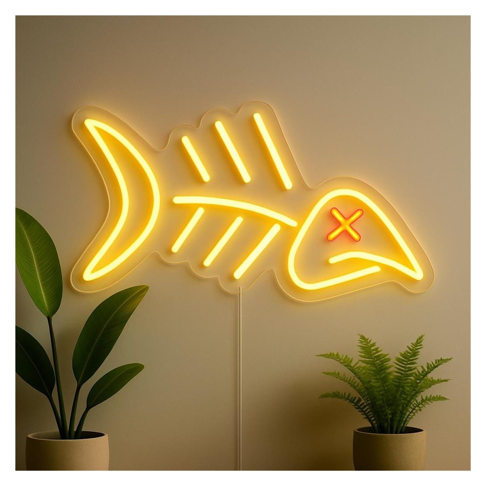 SHOUXI Sign Lamp Fishbone Neon Sign, Suitable for Kitchen, Bar, Cafe Wall Decor with Dimmable 38cm