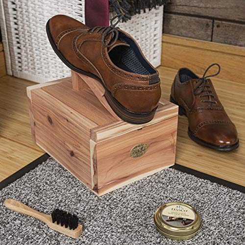 Hangerworld Natural Cedar Wood Shoe Shine Care Box with Foot Rest