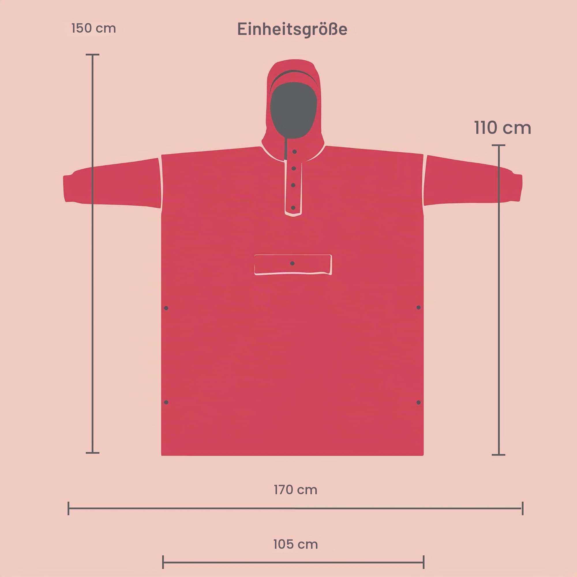 Rainkiss Regenponcho Erwachsene – Wasserdicht & Atmungsaktiv – Einheitsgröße – 100% recyceltes Polyester – PFAS-frei – Smiley Design – Schwarz