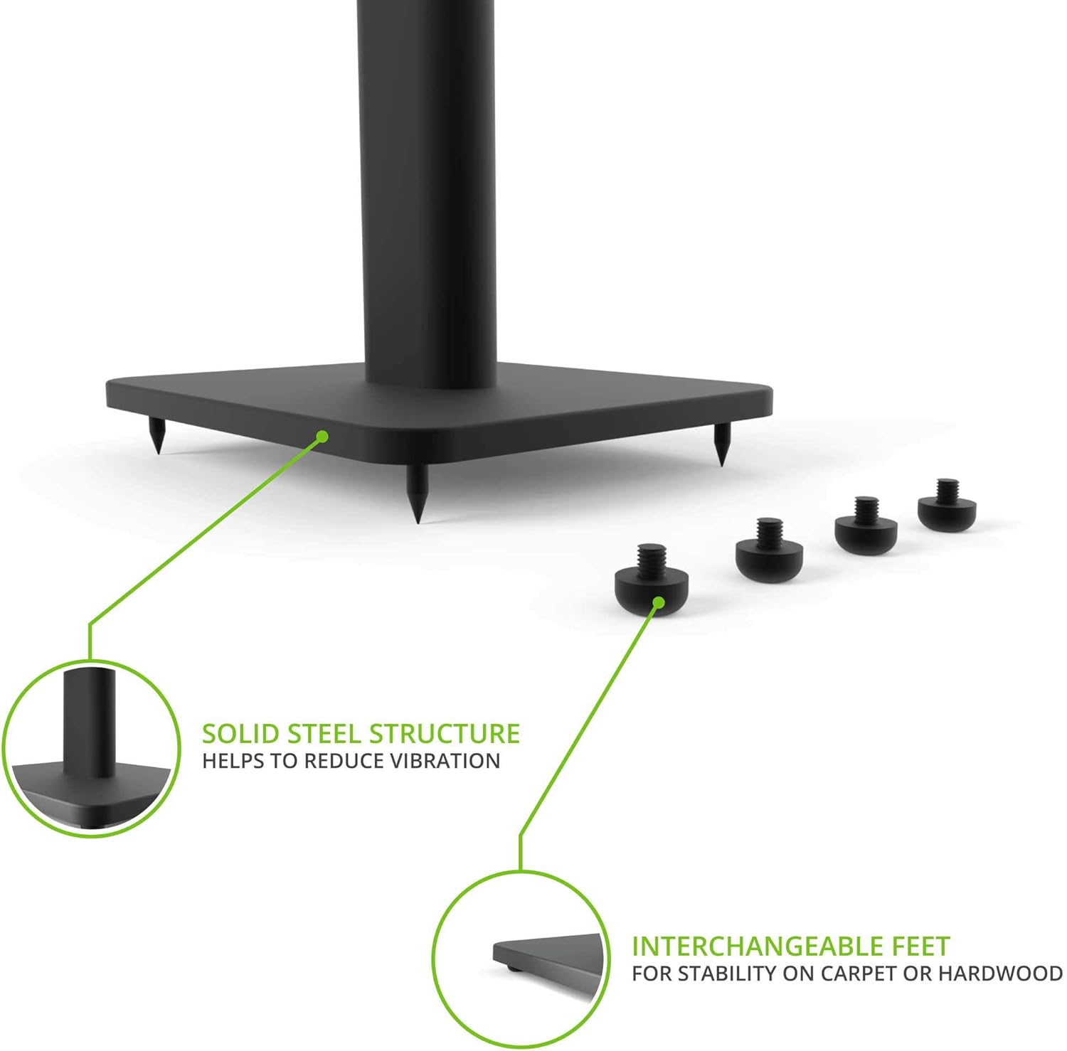 Kanto SP32PL Universal Speaker Floor Stands for Bookshelf Speakers | 32" Tall | Two Sizes Rotating Top Plate w/ Foam Padding | Carpet & Hardwood Feet | Hidden Cables | ¼”-20 Mounting | Pair | Black - Image 4