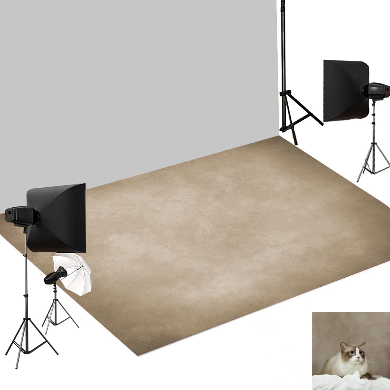 Kate Warm Beige Vintage Photography Rubber Floor Mat, Non-Slip Non-Reflective Floor Drop for Newborn Baby Portrait & Studio Photography, Washable