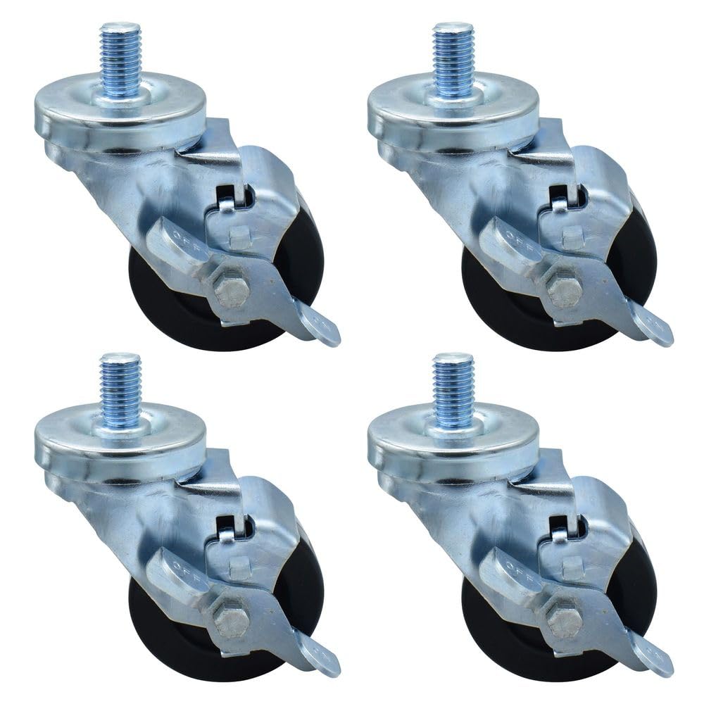 BK Resources 3 inch Threaded Stem Swivel Casters – 3", Steel, Hard Rubber, Pack of 4, Model 3SBR-6ST-HR-PS4