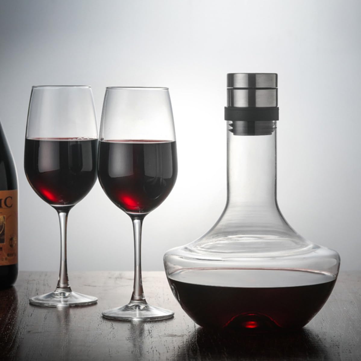 iplusmile Decanter Facile da Impugnare e Pulire per Vino in Vetro Soffiato Artigianalmente da 1000ml Forma Curva Raffinata per Degustazioni Domestiche