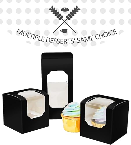 Miniatura 2 de qiqee Cajas de magdalenas negras individuales para cupcakes, 100 unidades, 3.5 x 3.5 x 3.5 pulgadas, cajas individuales para cupcakes (100 cajas +