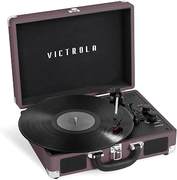 Victrola Journey - Bluetooth Suitcase Record Player - Magenta | Built-in stereo speakers, 3-speed turntable plays 7", 10" and 12" records, Bluetooth streaming, headphone jack